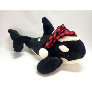 Seaworld 22” Shamu Whale Plush Plaid Red Santa Hat Christmas Stuffed Toy 2019